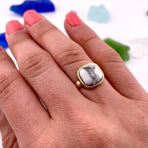 White Howlite Square Adjustable Ring